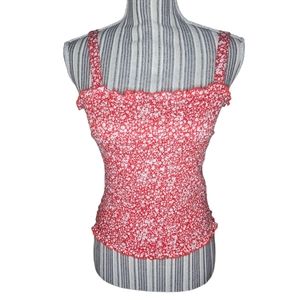 Abound women's red/white floral smocked strap top size M